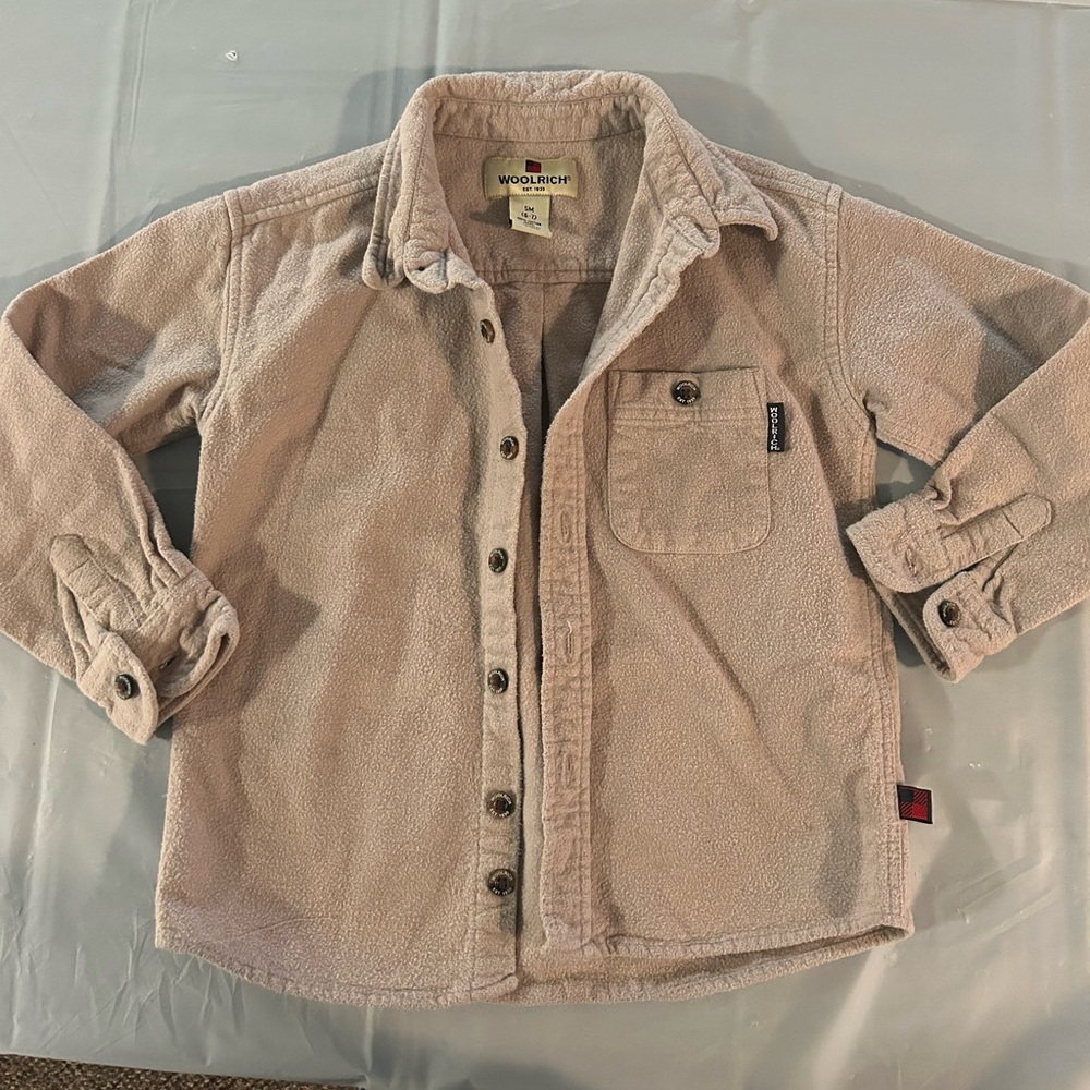 Vintage Kids Sm 6-7 Woolrich Rugged Outdoor Wear Tan Long Sleeve Barn Shirt
